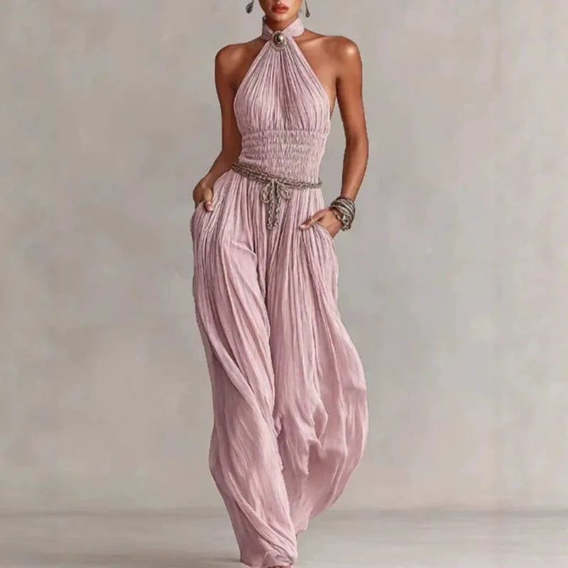 Rebecca | Chiffon Pleated Halter Romper