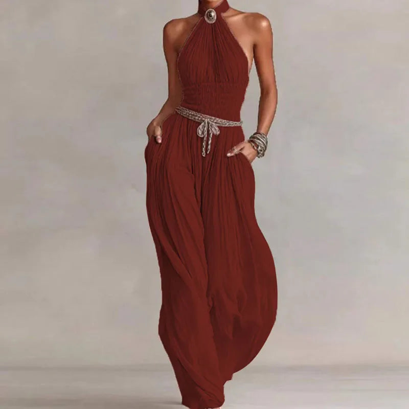 Rebecca | Chiffon Pleated Halter Romper