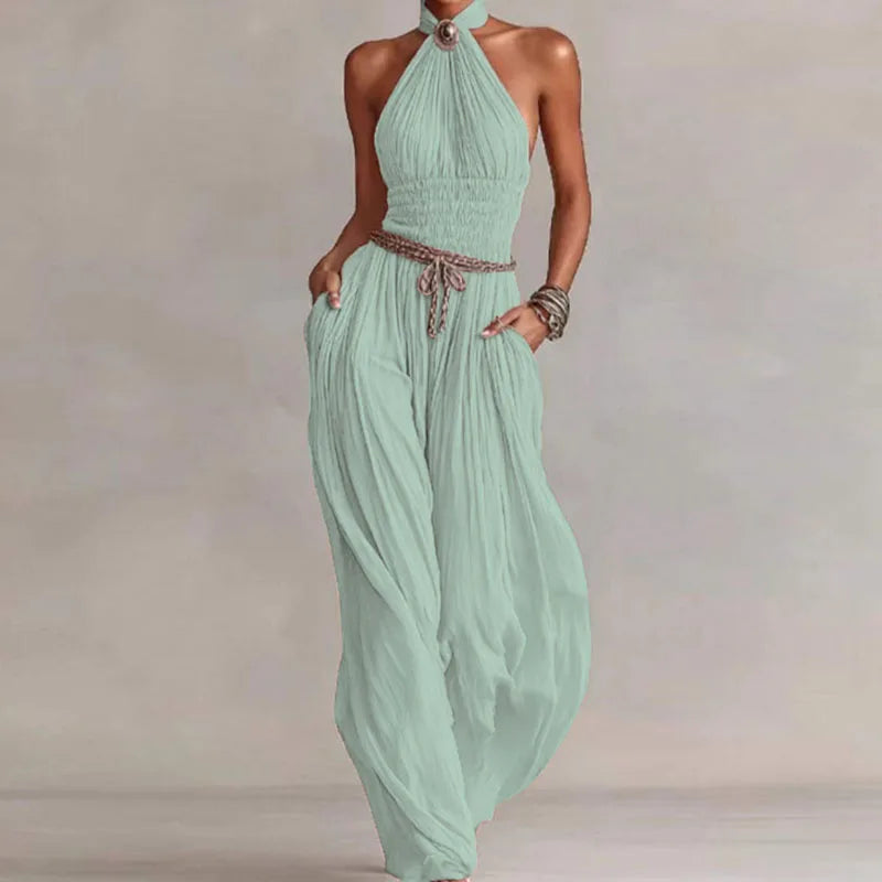 Rebecca | Chiffon Pleated Halter Romper