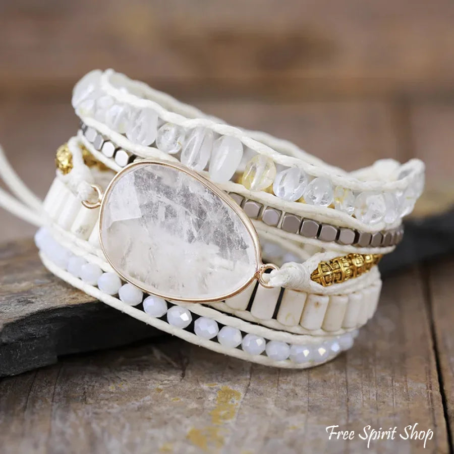Ariel | Clear Quartz White Beaded Wrap