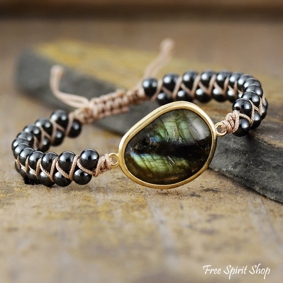 Bel | Hematite & Labradorite Braided Bead