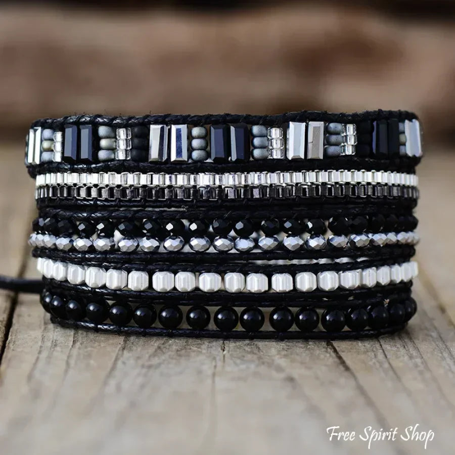 Nadia | Black & Silver Beaded Wrap