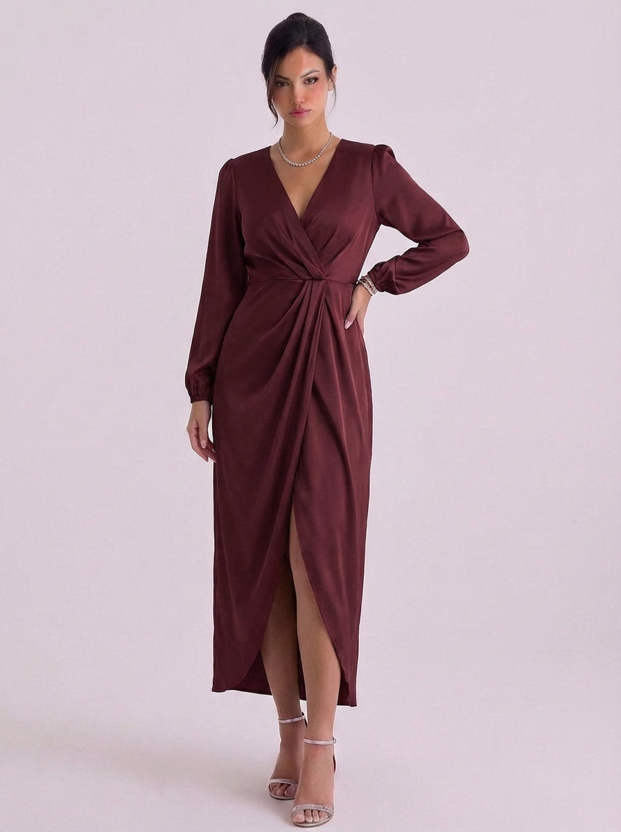 Lily | Chiffon Tropical Print Wrap Midi Dress
