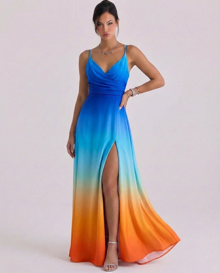 Daisy | Satin Wrap Maxi Dress High-Slit Cami Strap