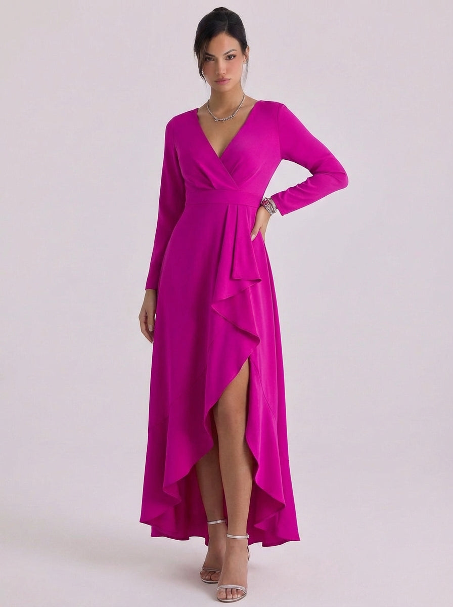 Ruby | Satin Wrap Maxi Dress With High-Slit