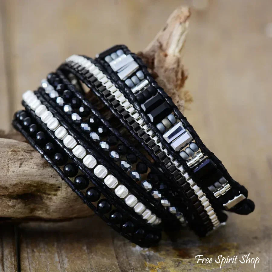 Nadia | Black & Silver Beaded Wrap