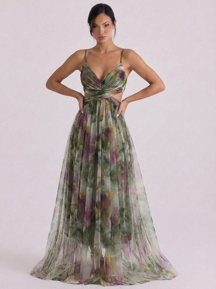Imogen | Tulle Pleated Ombre Maxi Dress With Crisscross Waist