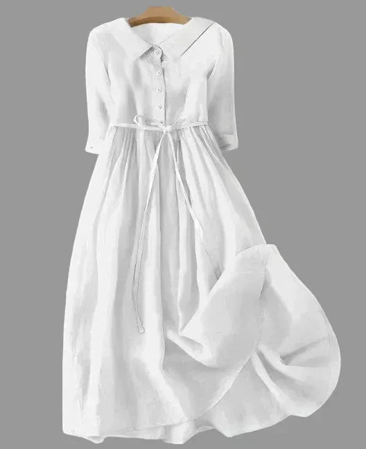 Daisy | Elegant Cotton Linen Mid Sleeve Dress