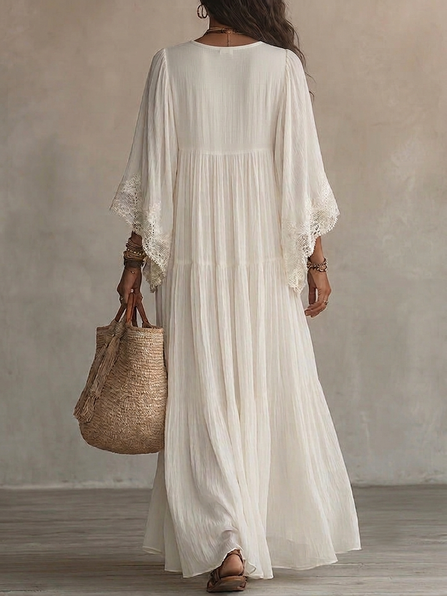 Celeste™ | Lace-trim chiffon dress that hides the arms and skims the tummy