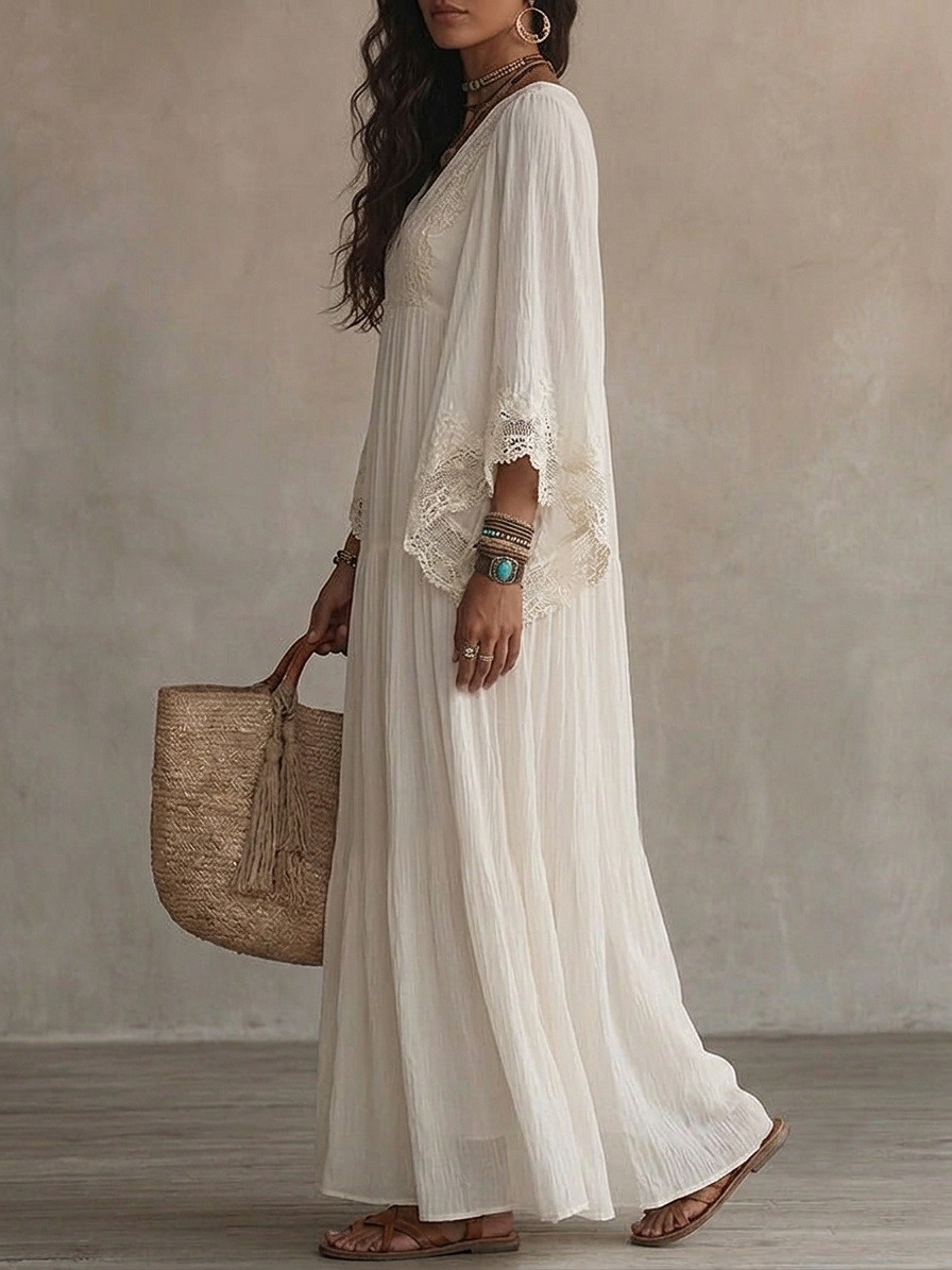 Celeste™ | Lace-trim chiffon dress that hides the arms and skims the tummy