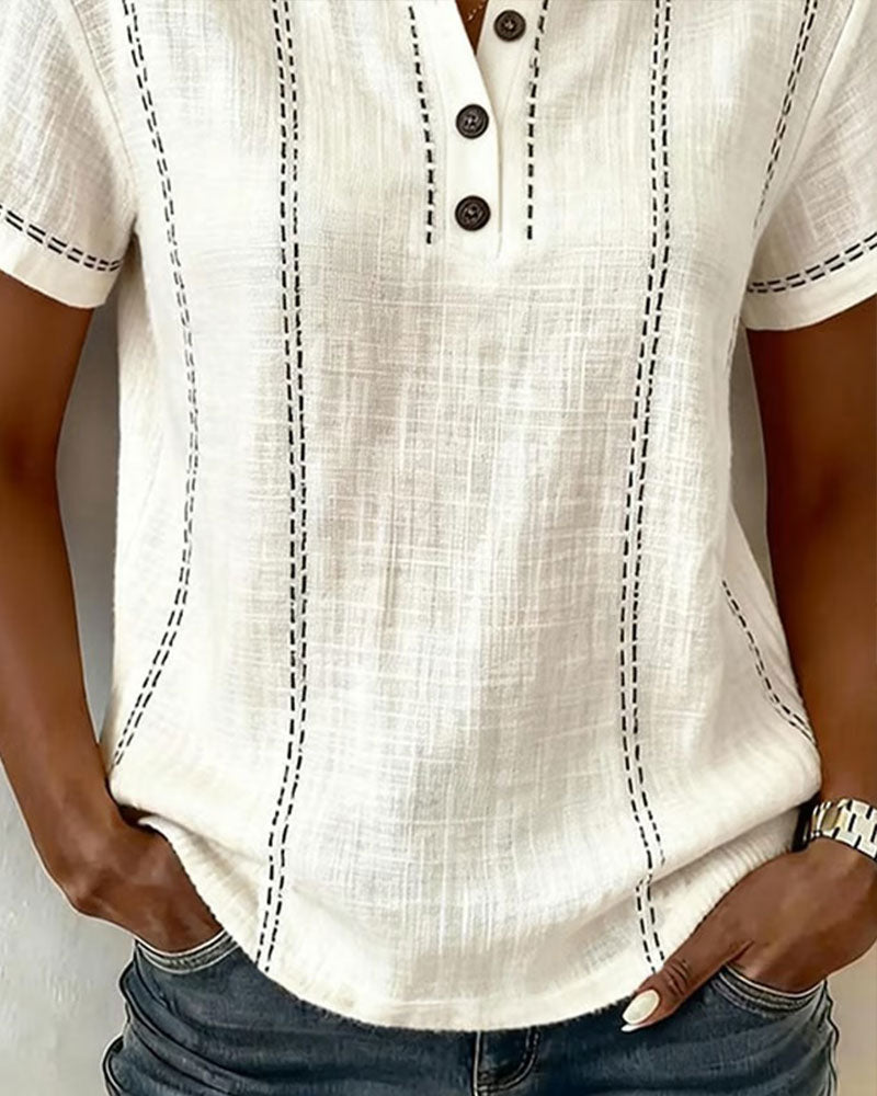 Linda | Casual Button V-Neck Tee