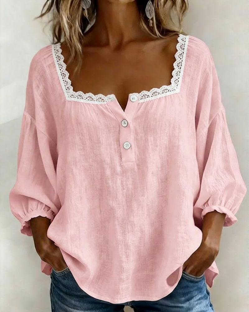 Cheryl | Lace Blouse with Puff Sleeves