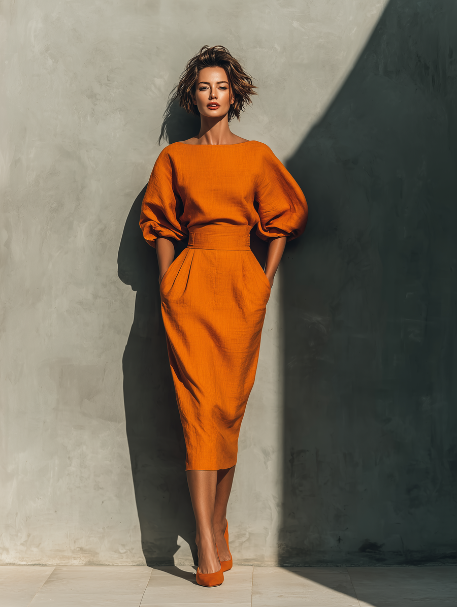 Eva | Orange Mid-sleeve Top Midi