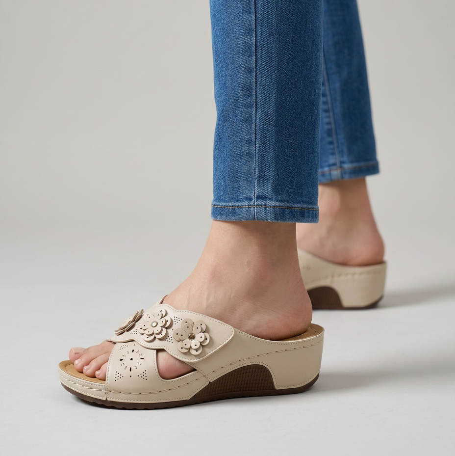 GINA | FLORAL WEDGE SANDALS