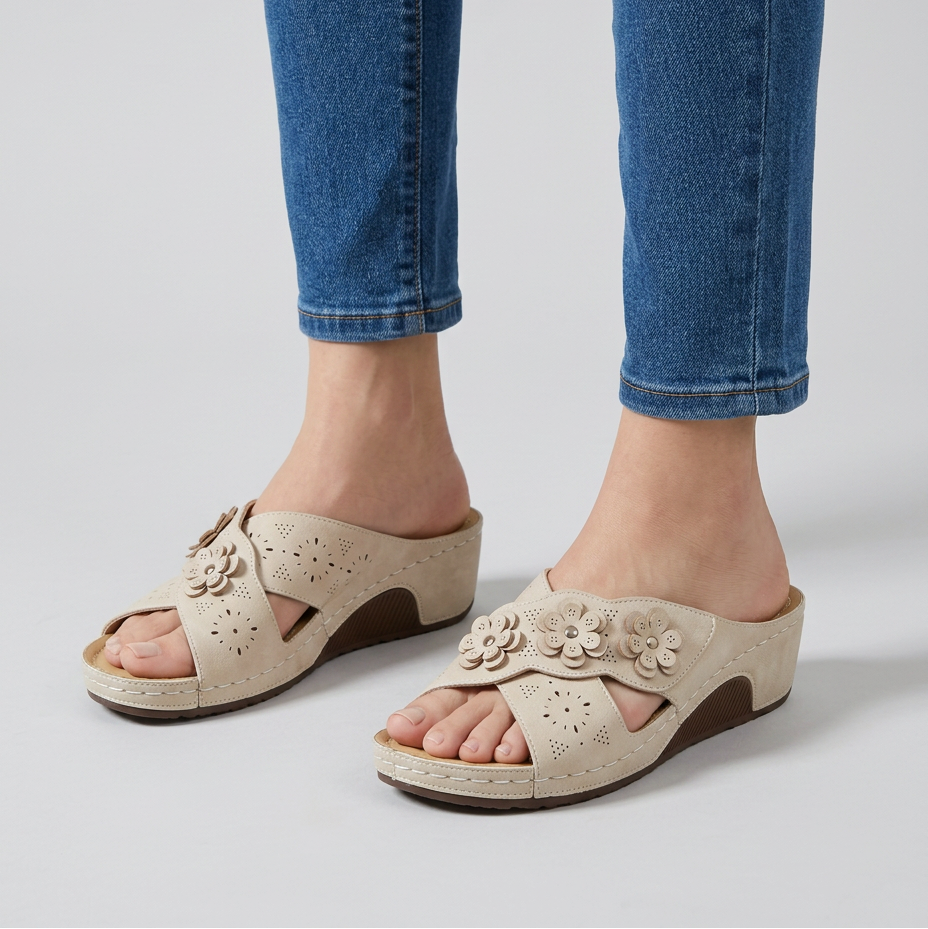 GINA | FLORAL WEDGE SANDALS