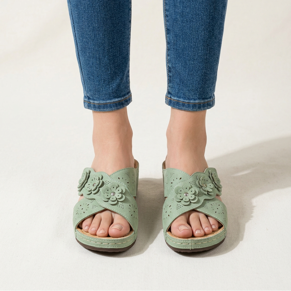 GINA | FLORAL WEDGE SANDALS