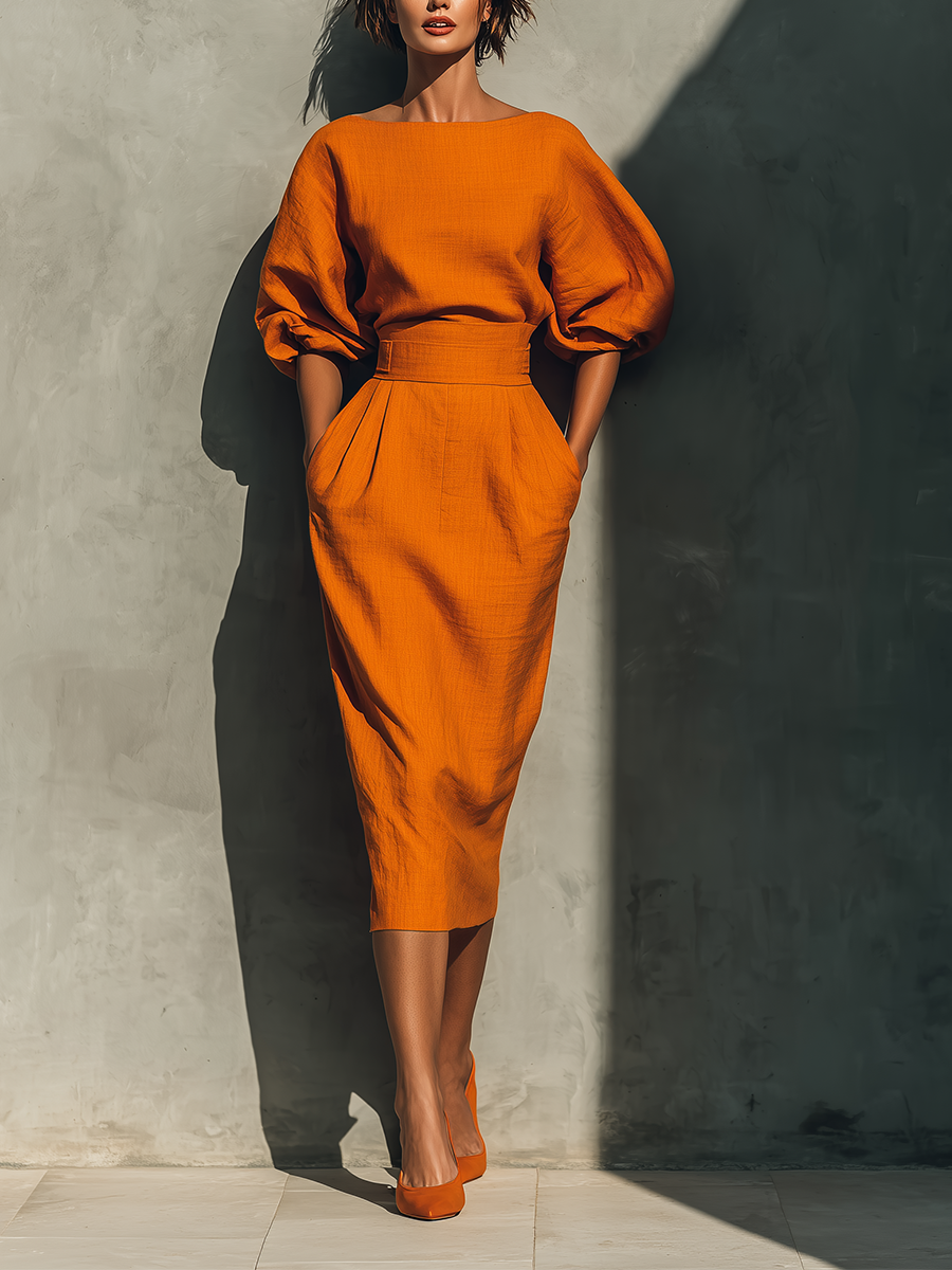Eva | Orange Mid-sleeve Top Midi