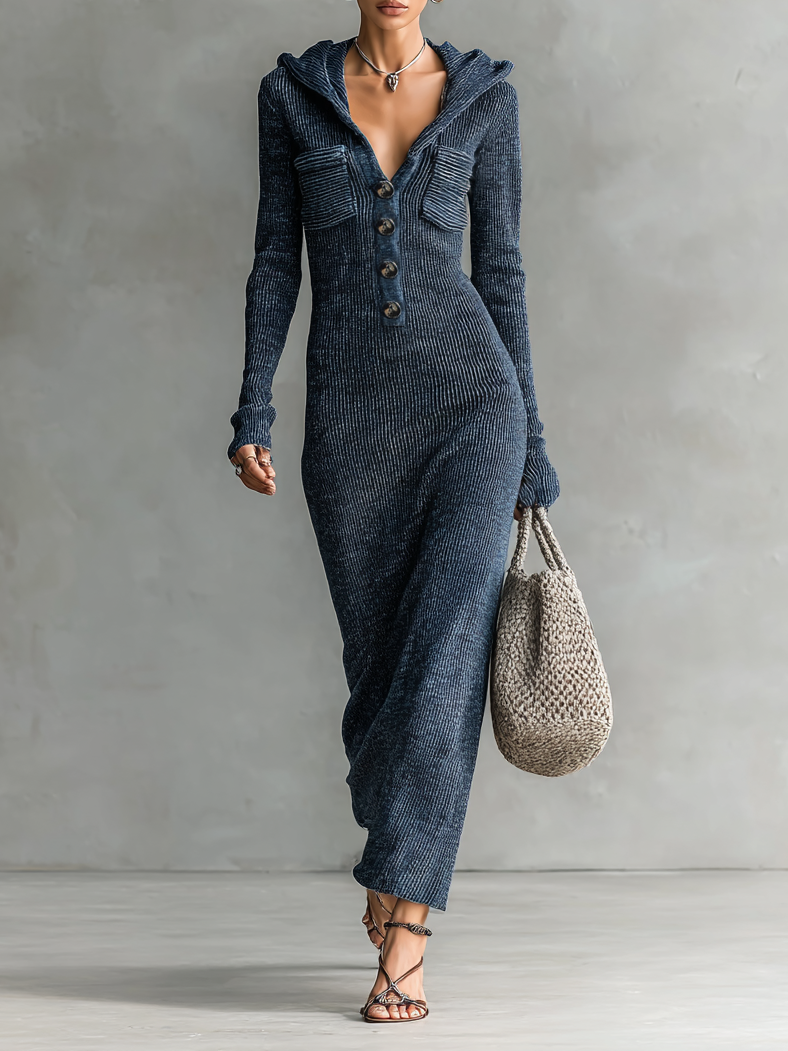Ellie | Slim-fit Hooded Knitted Maxi