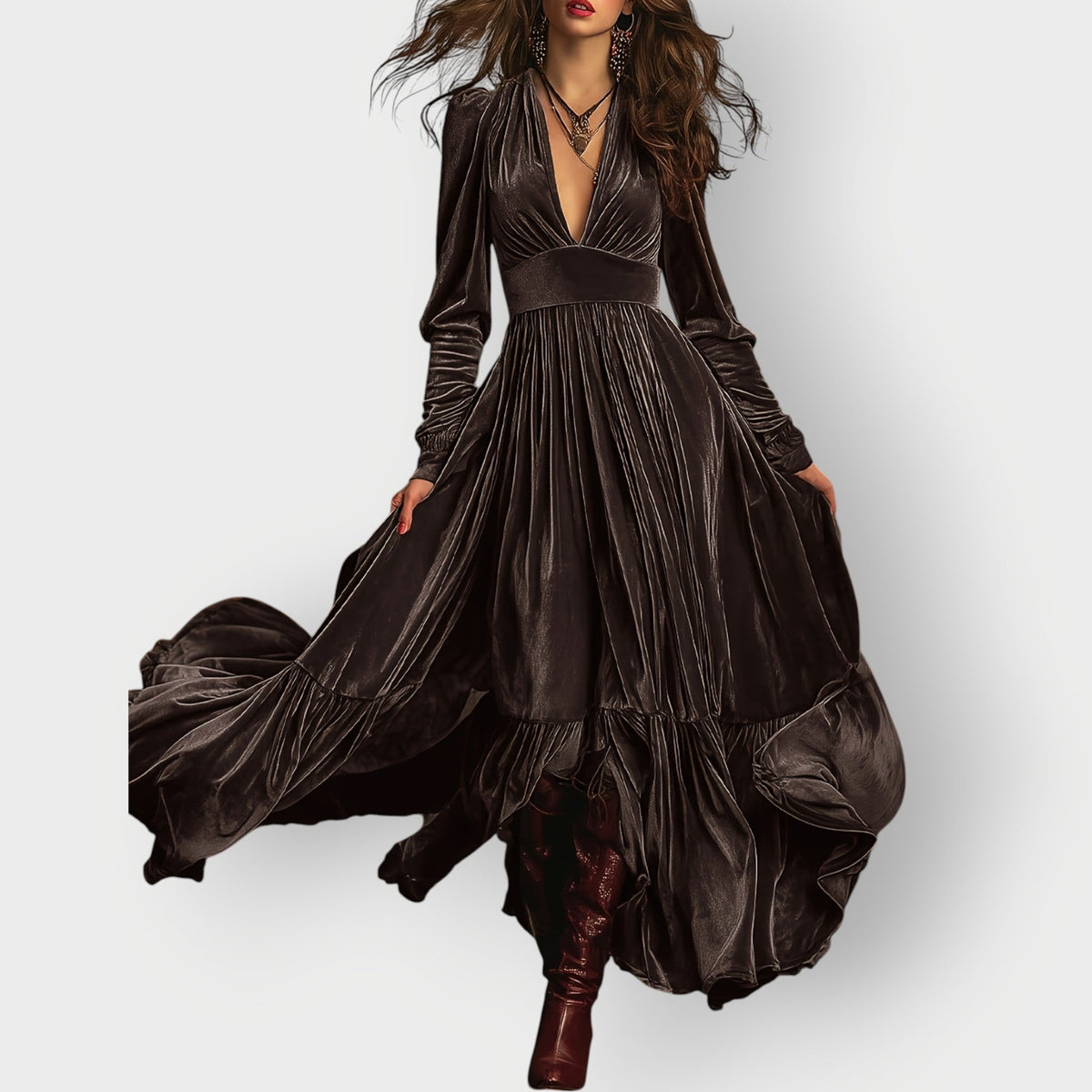 Alorae | Vintage A-Line Velvet Maxi Dress