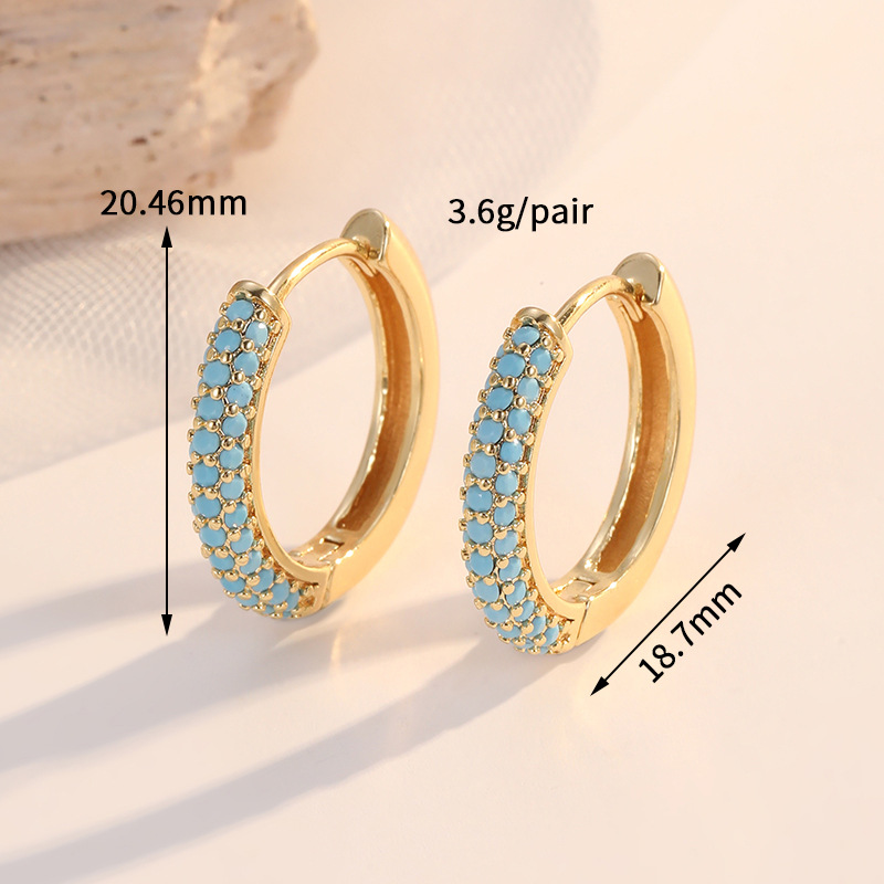 Turquoise Pavé Classic Gold Huggies