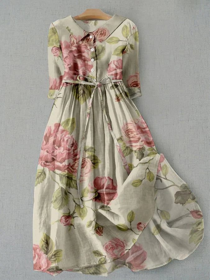 Marley | Vintage Lace-Up Waisted Floral Print Dress