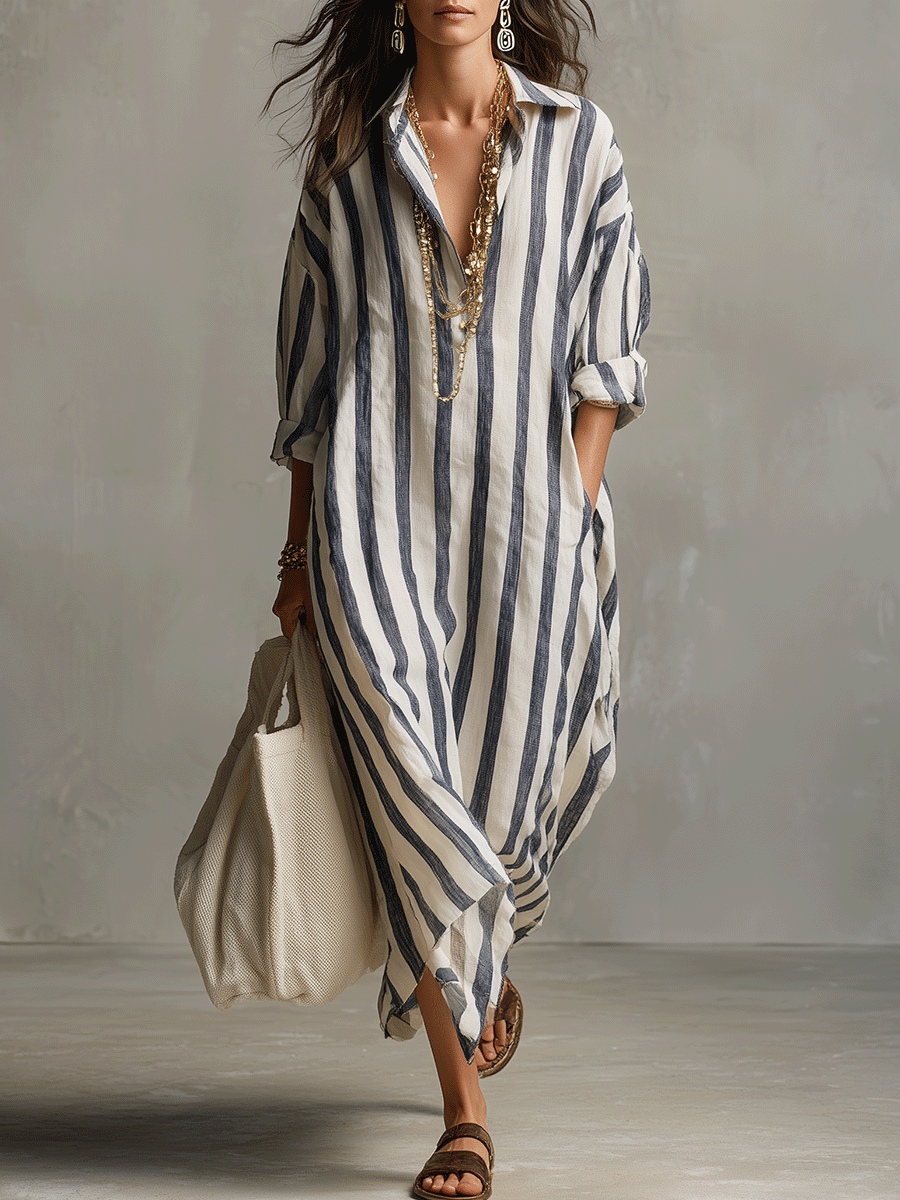 Sadie | Striped Shirt Maxi Dress
