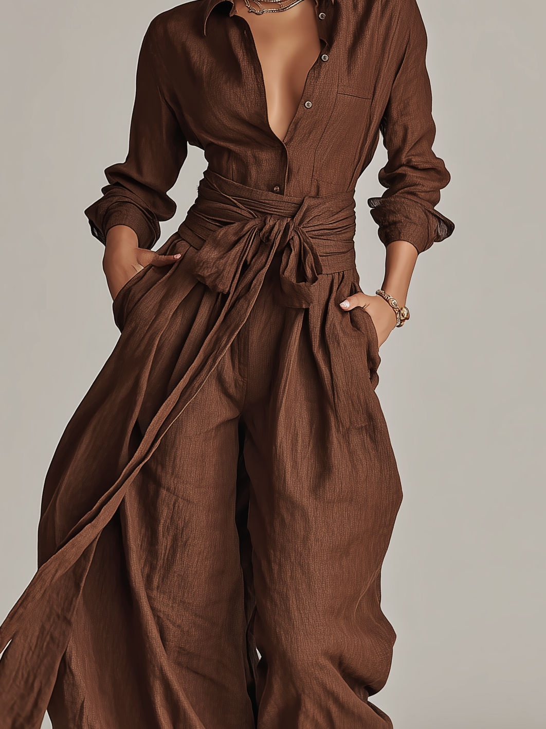Annabel | Elegant Brown Woven Cotton-linen