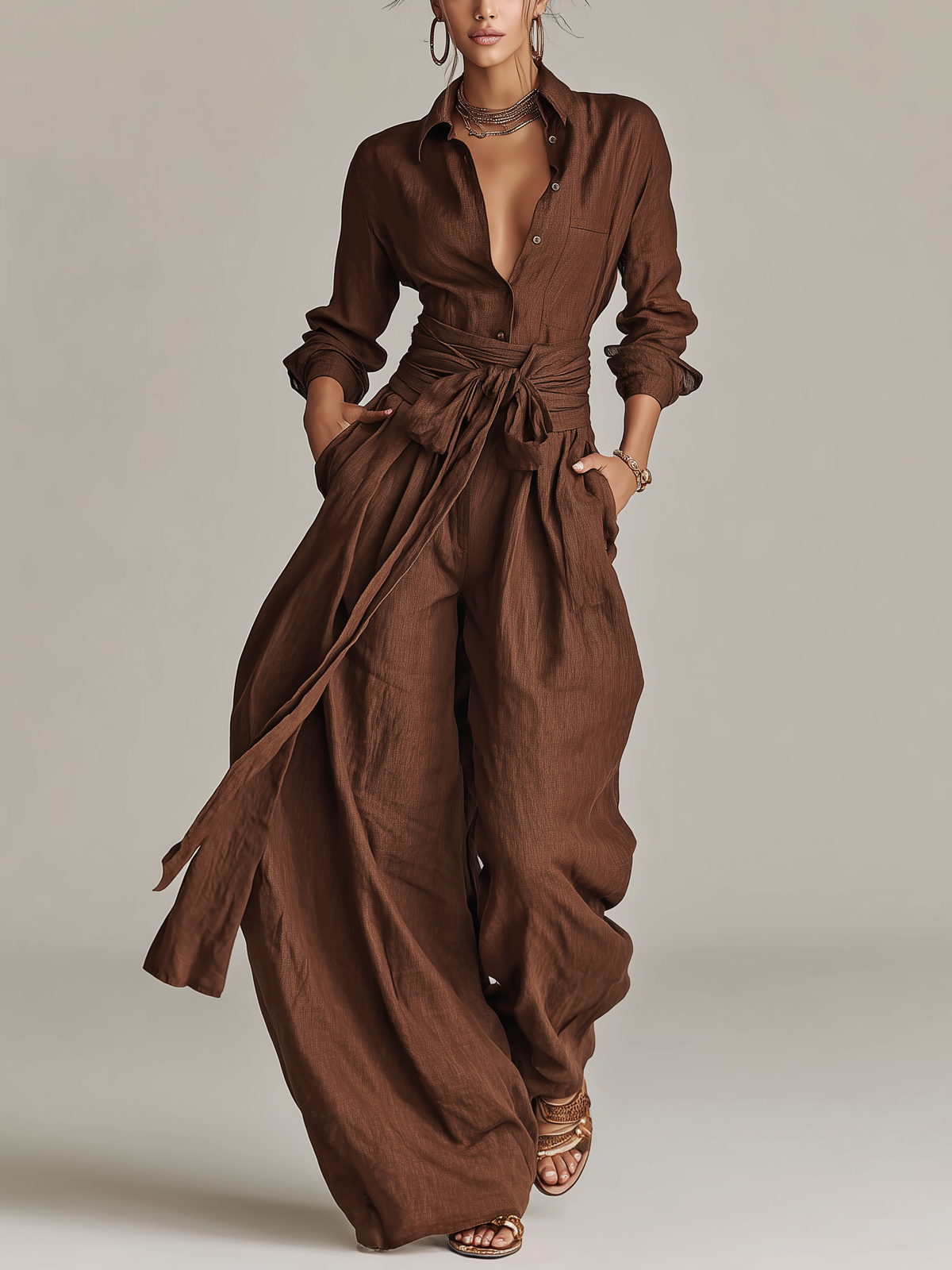 Annabel | Elegant Brown Woven Cotton-linen