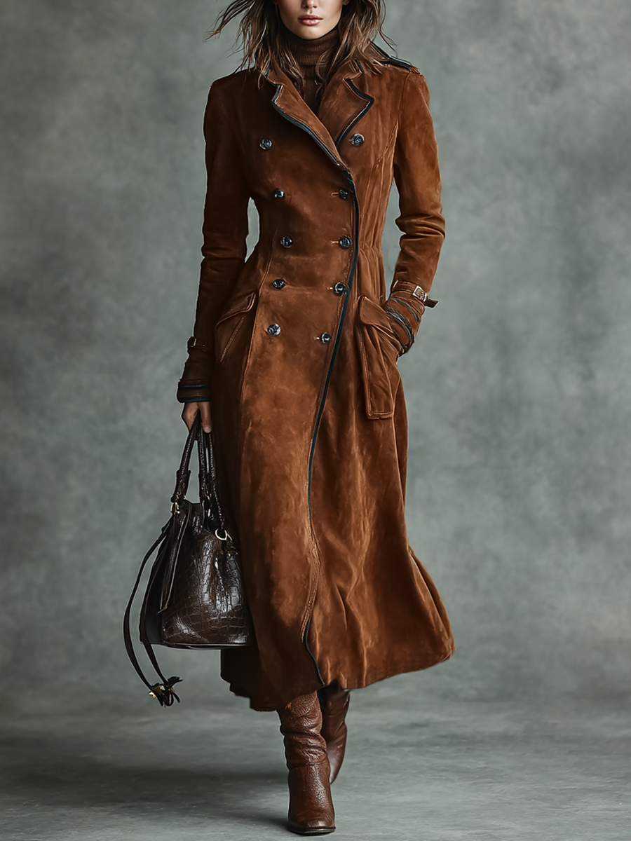 Mina | Suede Trim Double-breasted Lapel