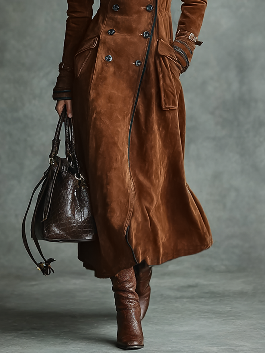 Mina | Suede Trim Double-breasted Lapel