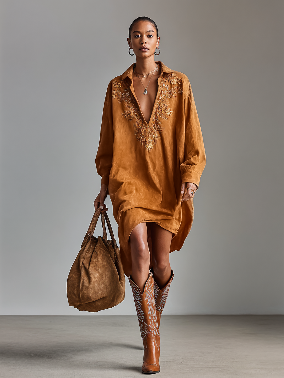 Kelly | Suede Loose Lapel V-neck