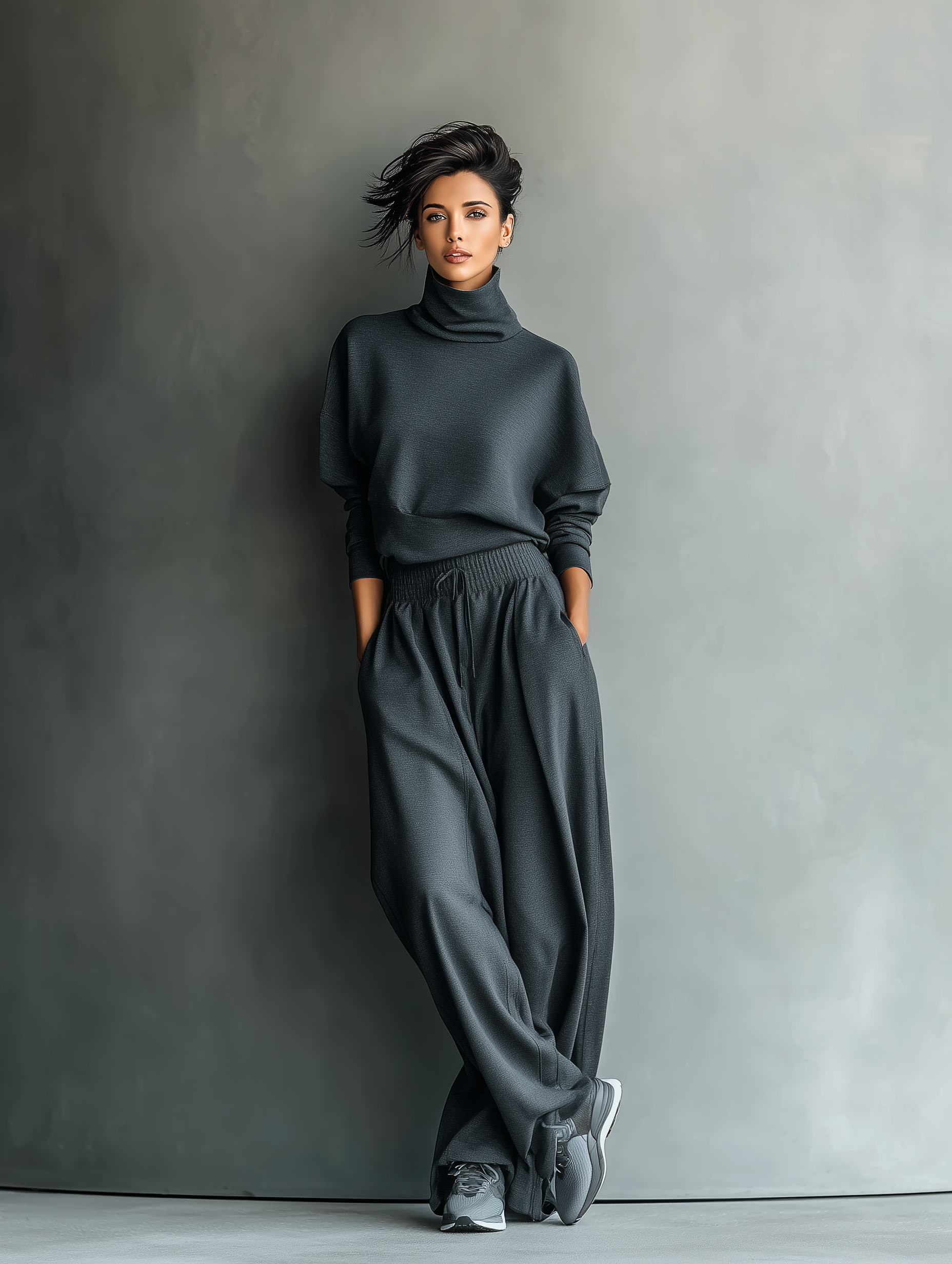 Camille | Charcoal Knit Fabric Turtleneck