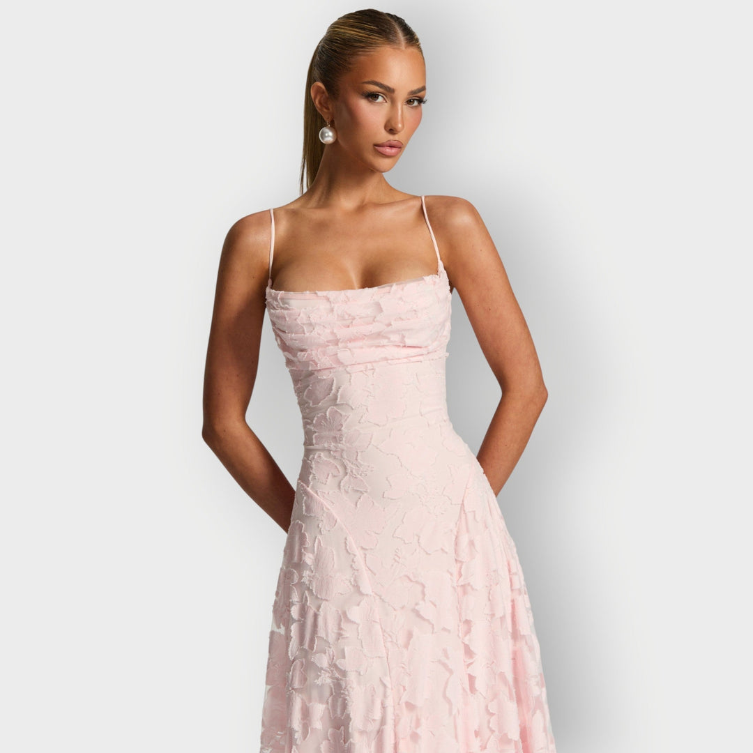 Maevira | Elegant Strapless Floral Evening Velvet Gown