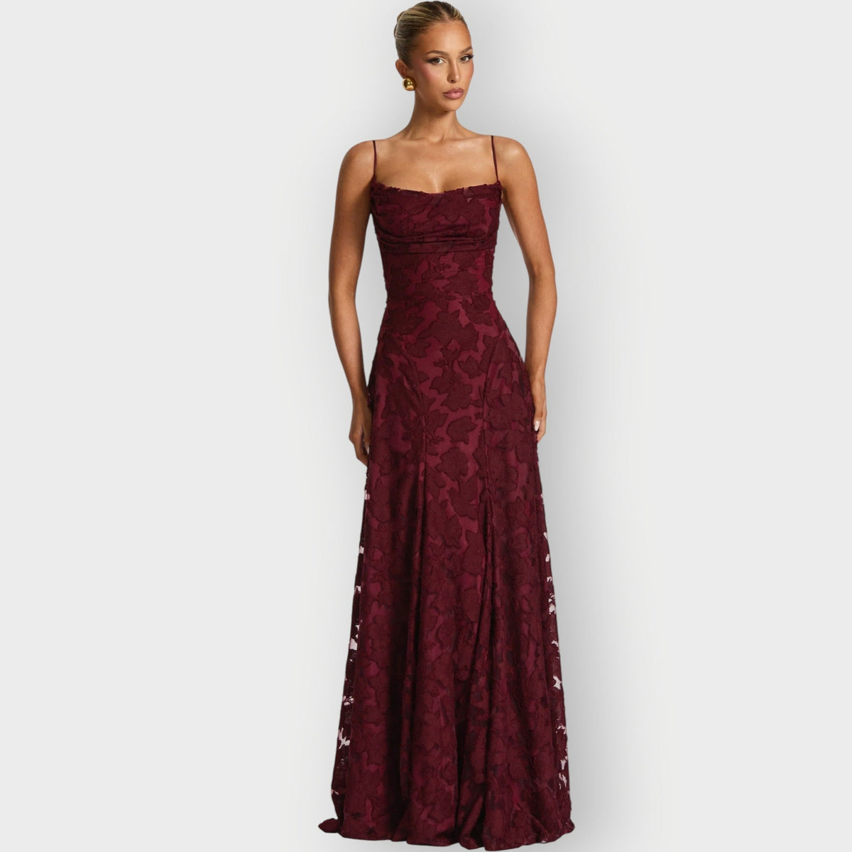 Maevira | Elegant Strapless Floral Evening Velvet Gown