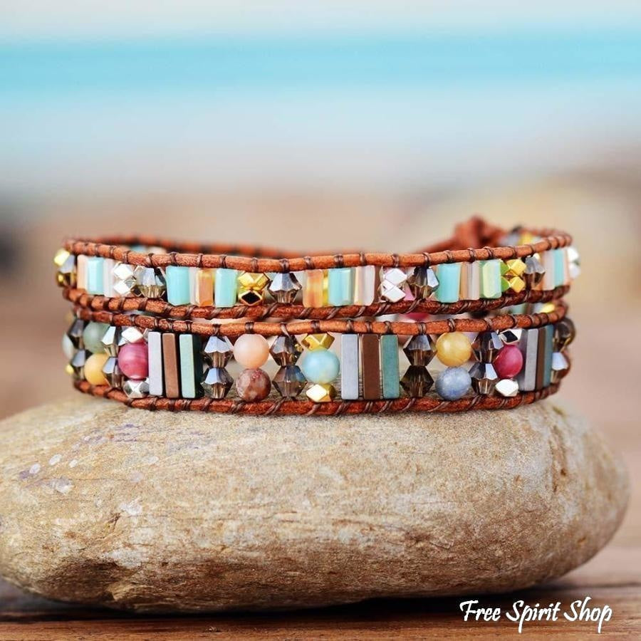 Ruth | Handmade Boho Crystal Leather Wrap
