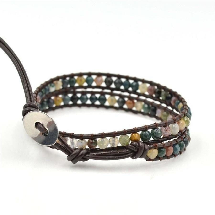 Sally | Handmade Indian Agate Leather Wrap