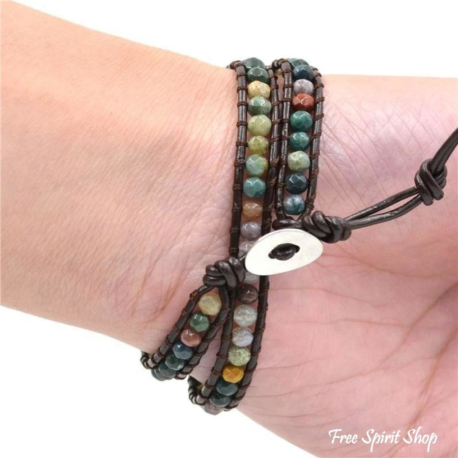 Sally | Handmade Indian Agate Leather Wrap