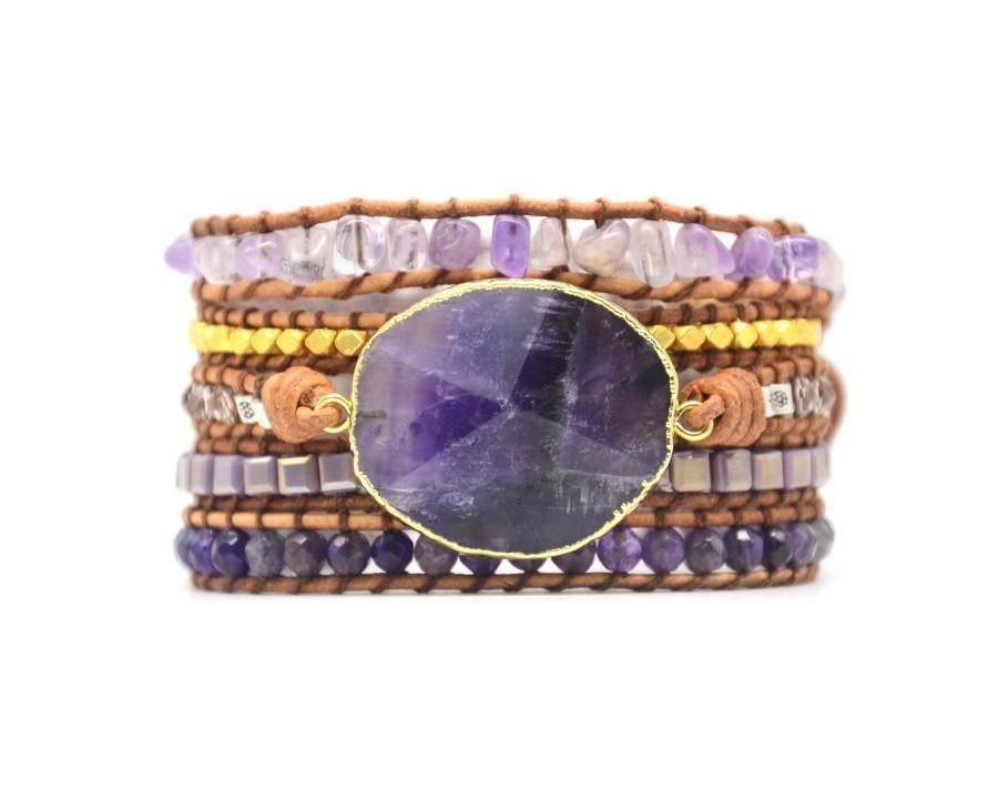 Cass | Handmade Natural Amethyst Gemstone Leather