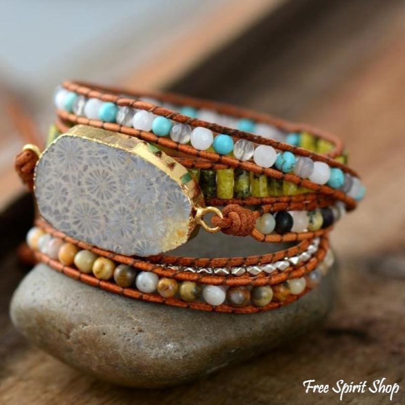 Wendy | Handmade Natural Chrysanthemum Gemstone Leather