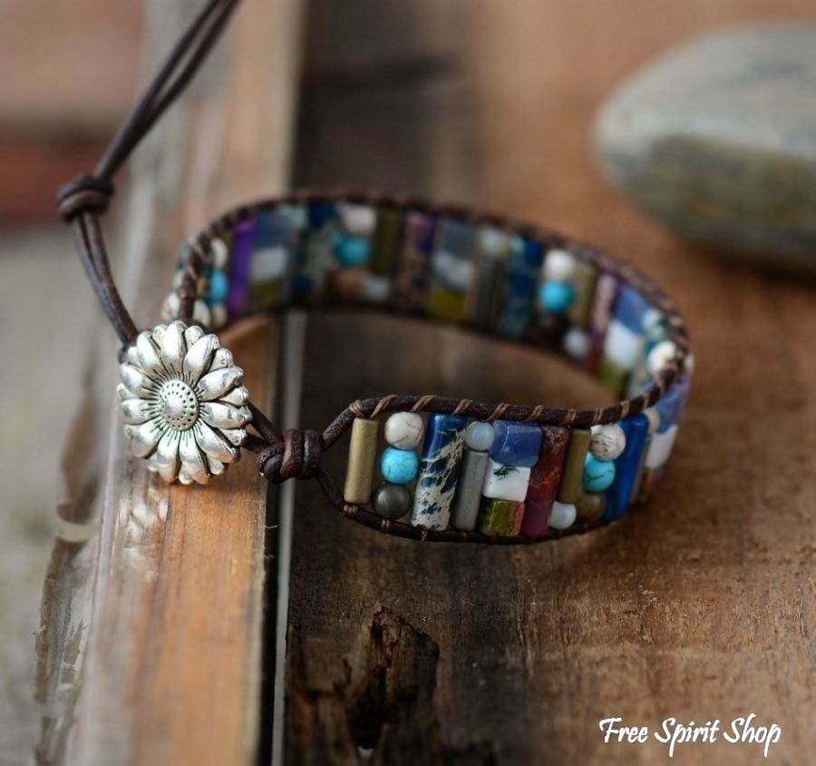 Sadie | Handmade Natural Gemstone Sunflower Leather