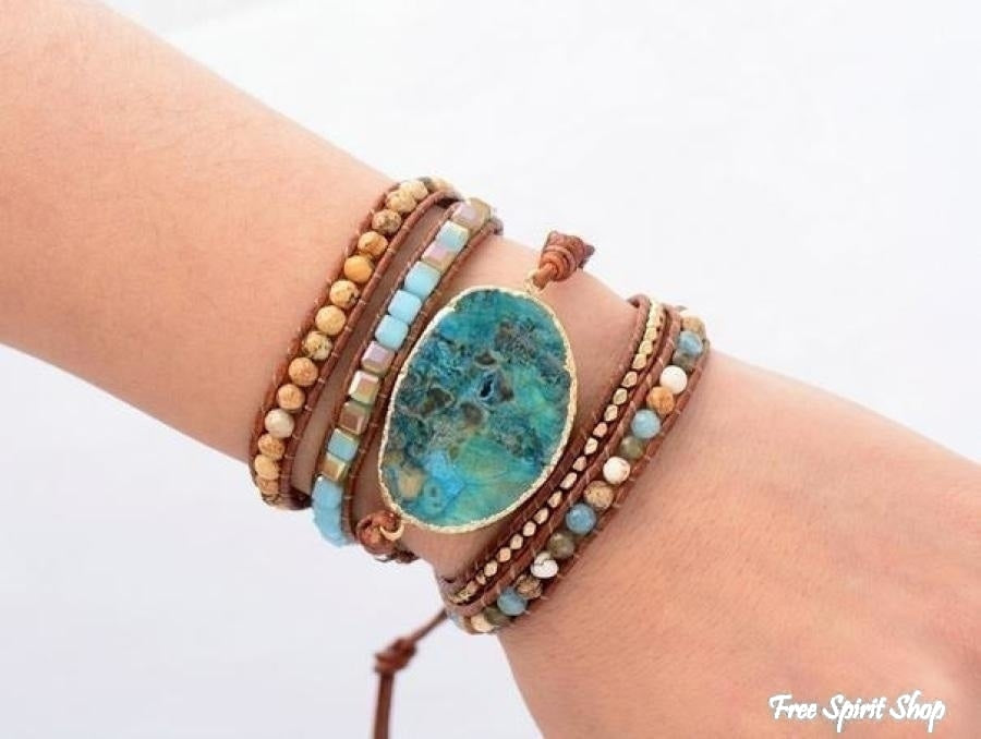 Audrey | Handmade Natural Ocean Jasper Leather