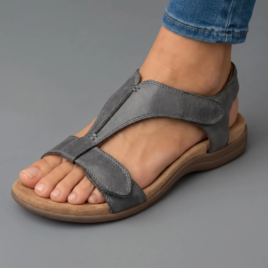 Beatrice | Grey Leather Strap Sandals