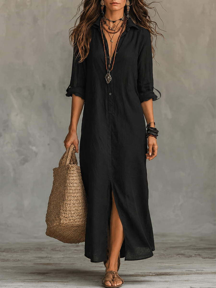 Wren | Black Button-Front Maxi Dress