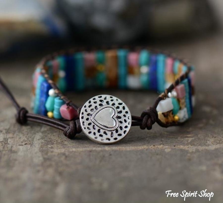Sara | Mix Candy Gemstones Leather Wrap