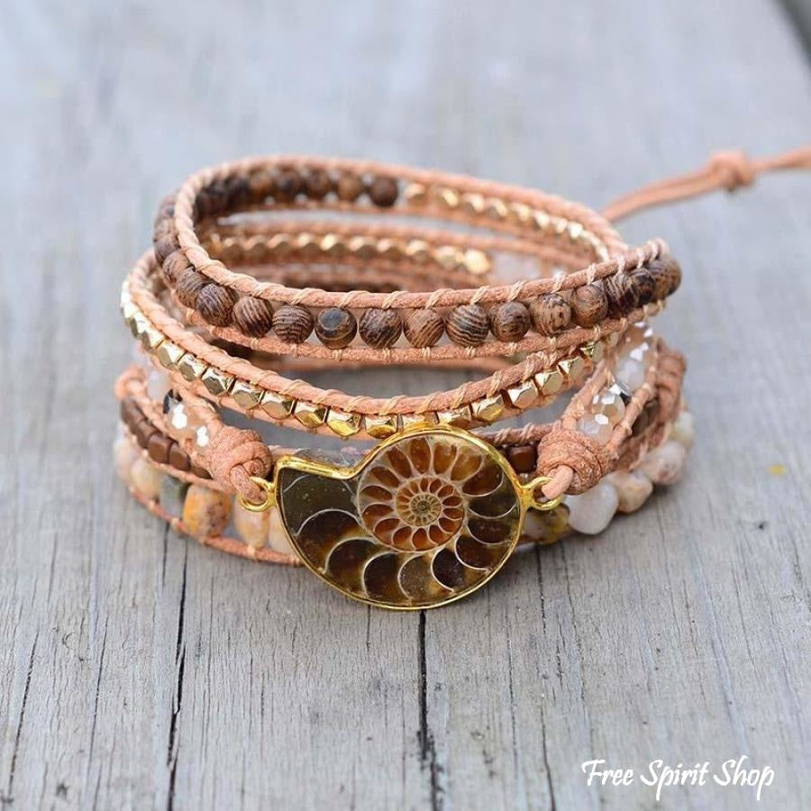 Dahlia | Ammonite Fossil, Sunstone and Wood