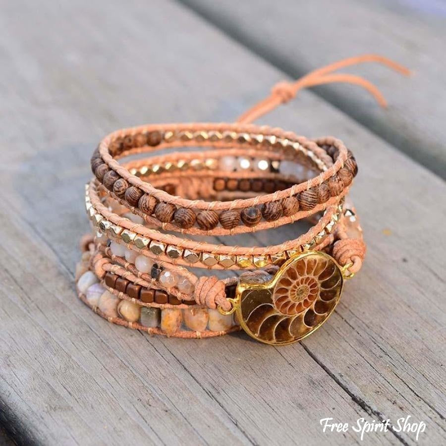 Dahlia | Ammonite Fossil, Sunstone and Wood