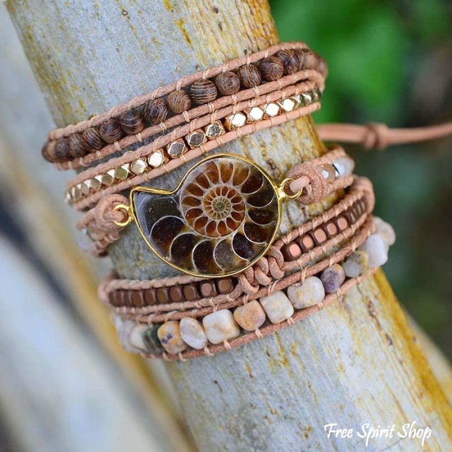 Dahlia | Ammonite Fossil, Sunstone and Wood