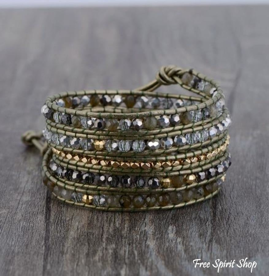 Ellie | Green Labradorite & Bronze Leather