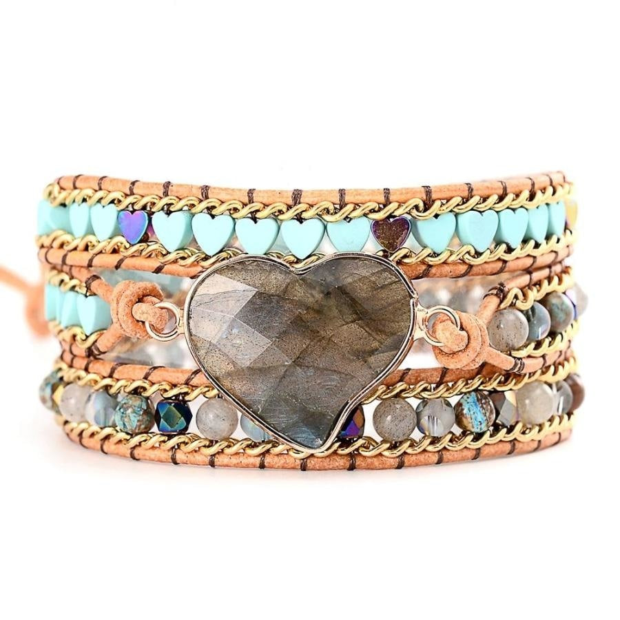 Cecile | Labradorite Heart Beaded Wrap