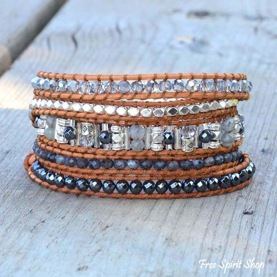 Becca | Labradorite Stone Leather Wrap
